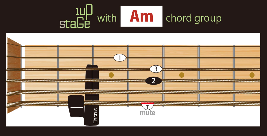 ギター挫折者をゼロにする新発明 Qactus STARTERS KIT カクタス・スターターズキット 1upStage 1アップ・ステージ ダイアグラム コードフォーム Am