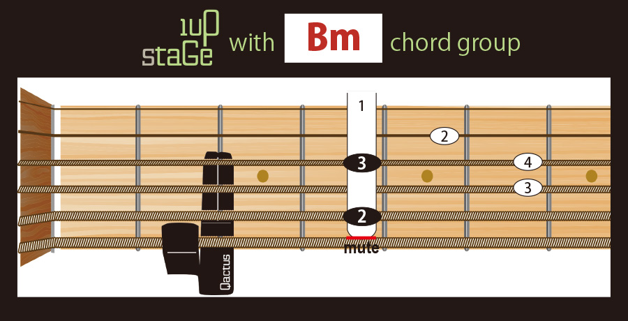 ギター挫折者をゼロにする新発明 Qactus STARTERS KIT カクタス・スターターズキット 1upStage 1アップ・ステージ セーハ バレーコード攻略 ダイアグラム コードフォーム Bm